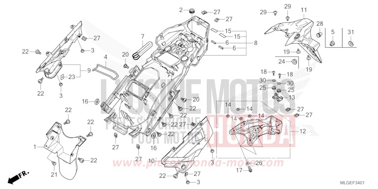 GARDE-BOUE ARRIERE (CRF1100A2/A4/AL2/D2/D4/DL2/DL4) de Africa Twin MAT IRIDIUM GRAY METALLIC (NHC64) 2023